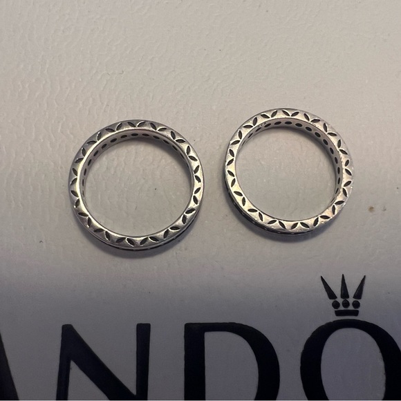 PANDORA “Leaf Sparkle” Black & Clear Rhinestones Set Two Ring S925 - Picture 4 of 16